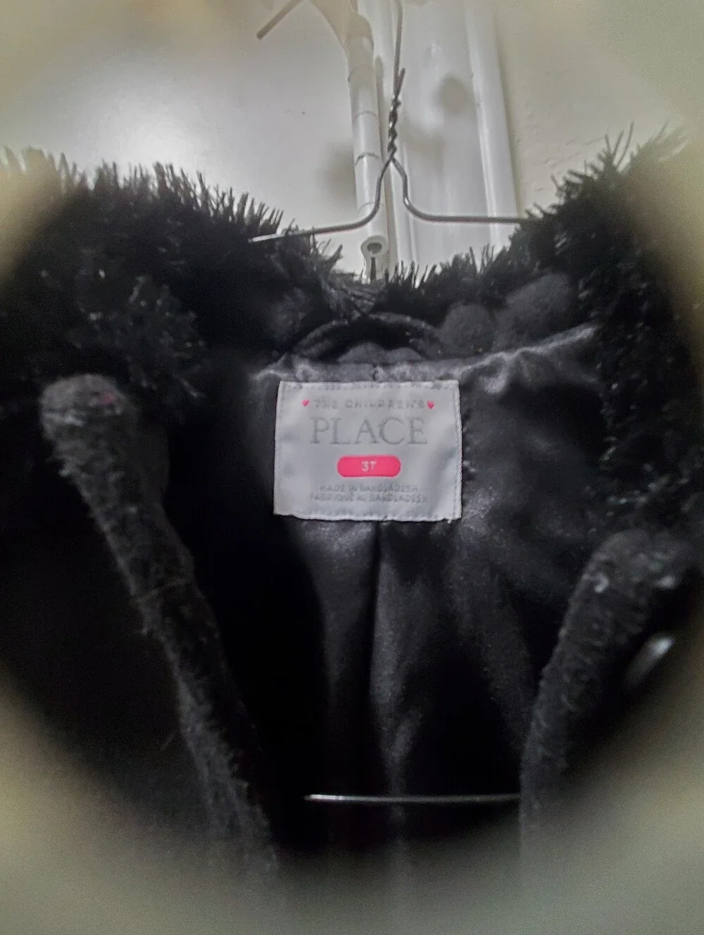 The Children's Place Black Pea Coat with Faux Fur Collar